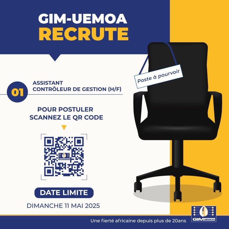 GIM UEMOA RECRUTE ASSISTANT CONTROLEUR DE GESTION H/F
