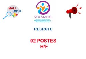 ONG ASDEMIN RECRUTE 02 POSTES H/F