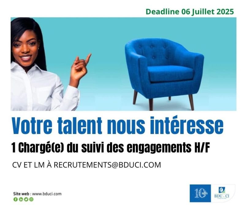 BANQUE DE L'UNION RECRUTE CHARGE DU SUIVI DES ENGAGEMENTS H/F