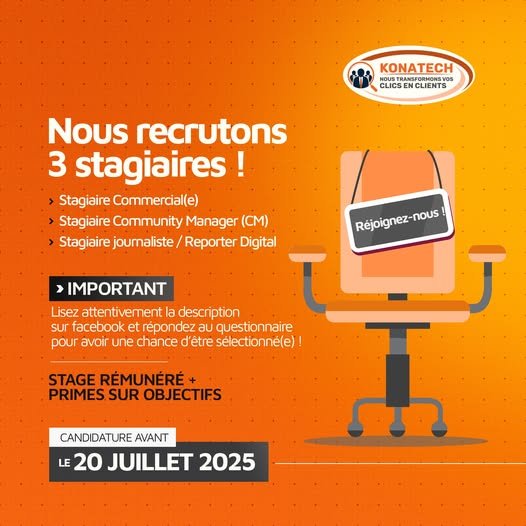 KONATECH RECRUTE 03 STAGIAIRES H/F