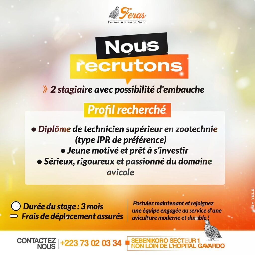 FERME AMINATA SARR RECRUTE 02 STAGIAIRES H/F
