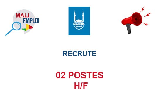 ISLAMIC RELIEF RECRUTE 02 POSTES H/F