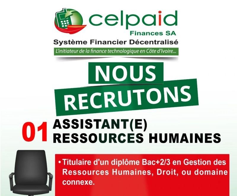 CELPAID RECRUTE ASSISTANT RESSOURCES HUMAINES H/F
