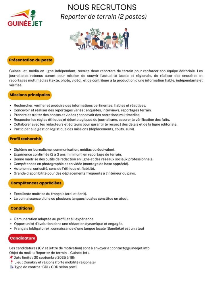 GUINEE JET RECRUTE 03 POSTES H/F 