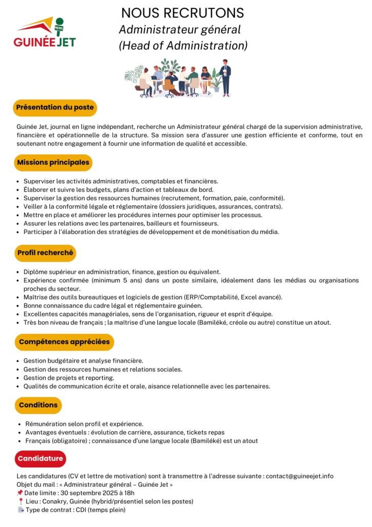 GUINEE JET RECRUTE 03 POSTES H/F 