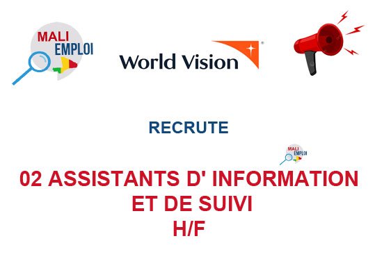 WORLD VISION MALI RECRUTE 02 ASSISTANTS