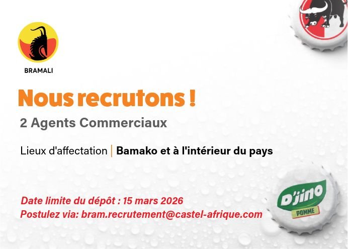 BRAMALI RECRUTE 02 AGENTS COMMERCIAUX H/F
