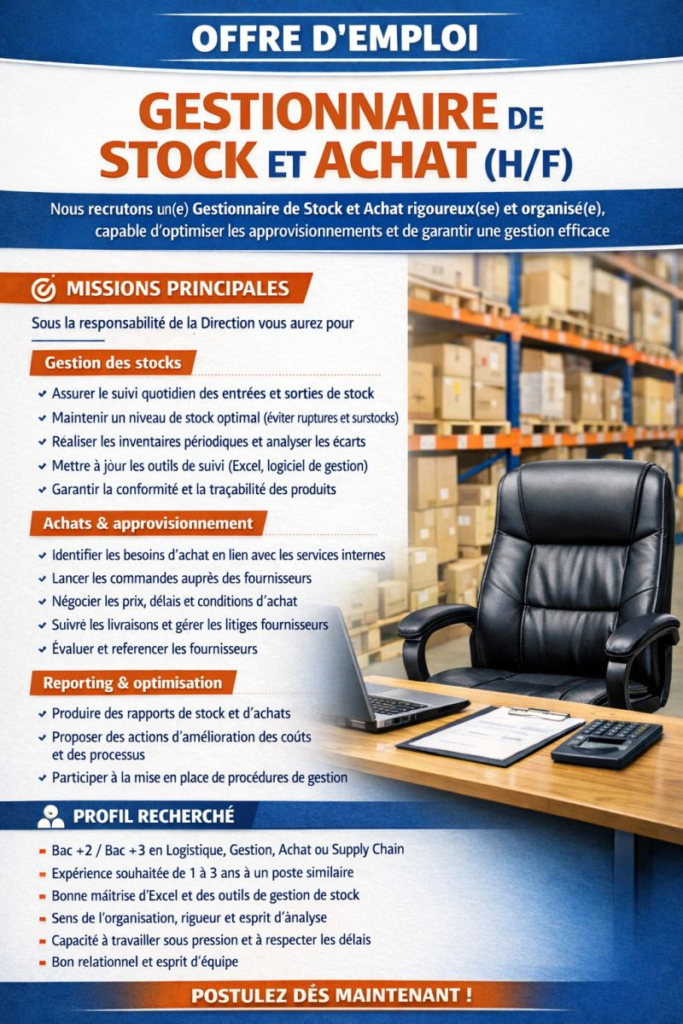 MAHNE INDUSTRIES RECRUTE GESTIONNAIRE DE STOCK ET ACHAT H/F 