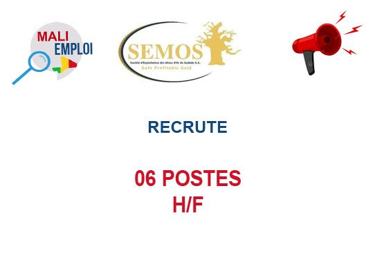 SEMOS RECRUTE 06 POSTES H/F