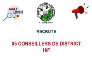 ACOD NIETAASO RECRUTE 05 CONSEILLERS DE DISTRICT H/F 05-CONSDE