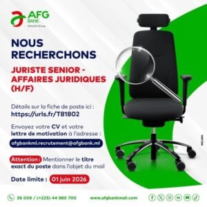 AFG BANK MALI RECRUTE JURISTE SENIOR H/F 1779119600097