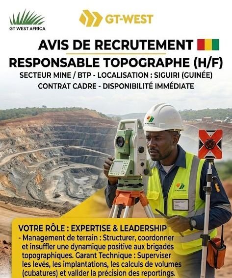 GT WEST AFRICA RECRUTE RESPONSABLE TOPOGRAPHE H/F