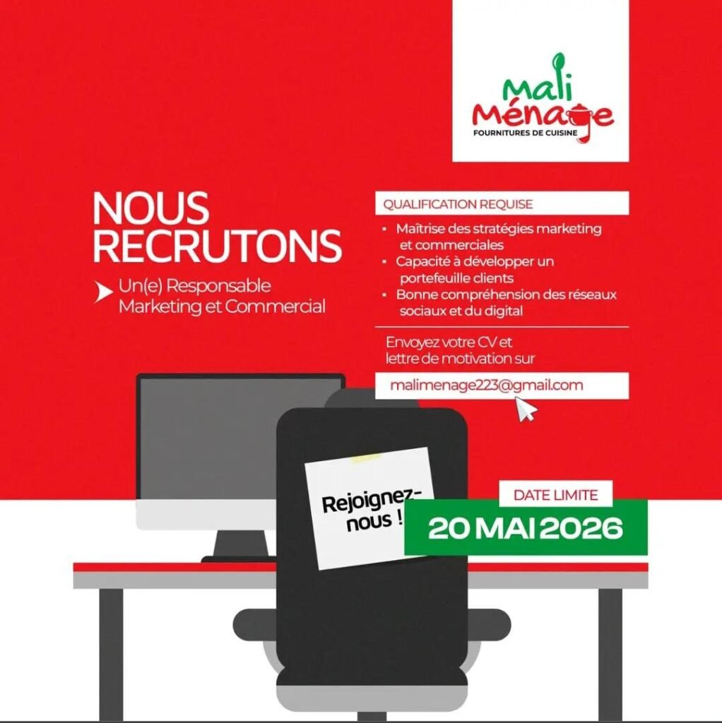 MALI MENAGE RECRUTE RESPONSABLE MARKETING ET COMMERCIAL H/F
