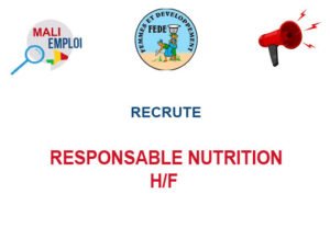 ONG FEMMES ET DEVELOPPEMENT RECRUTE RESPONSABLE NUTRITION H/F RESNUT