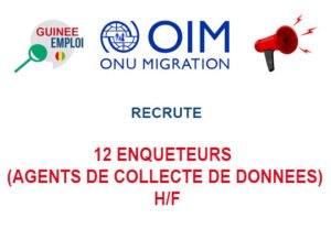OIM GUINEE RECRUTE 12 ENQUETEURS (AGENTS DE COLLECTE DE DONNEES) H/F 12-ENQ