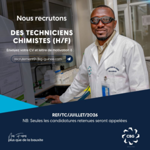 CBG GUINEE RECRUTE DES TECHNICIENS CHIMISTES H/F image