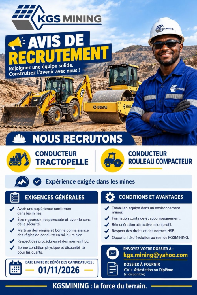 KGS MINING RECRUTE 02 POSTES H/F